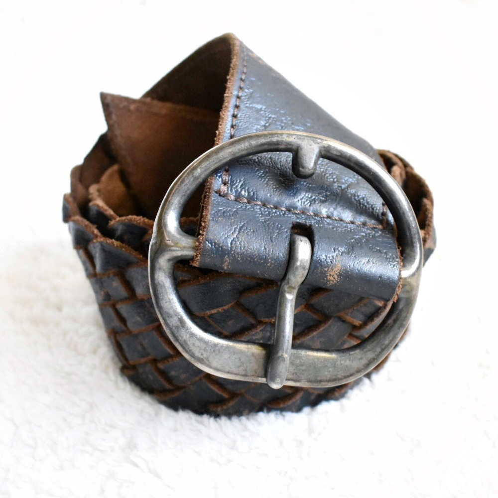 Arcangelo Blue Distressed Leather Braided Belt